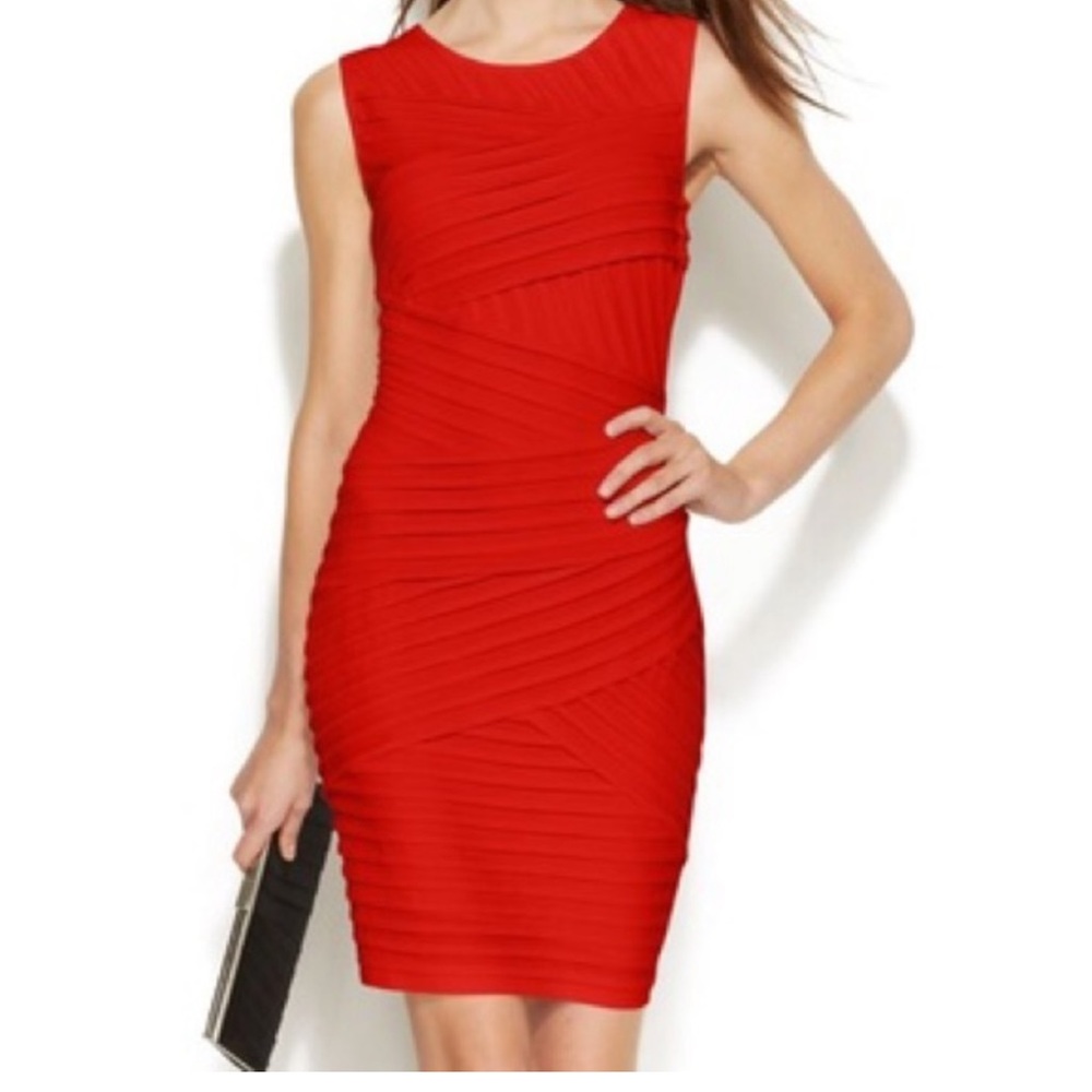 Calvin Klein Red Bandage Sheath Dress - Size 8